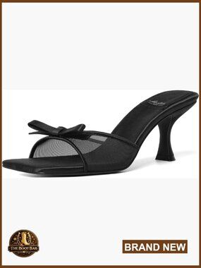 Kitten Heels Mules with Bow Backless Sandals 3 Inch Heel Slip On